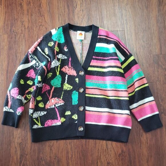 Farm Rio Colorful Mushroom Wool Sweater Cardigan Size M Psychedelic Whimsigoth - Picture 3 of 7